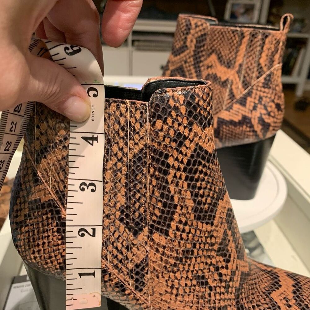 Marc Fisher Snakeskin Print Ankle‎ Boot Alva 2 Leather Block Heel Brown/Blk 8M - Picture 9 of 10